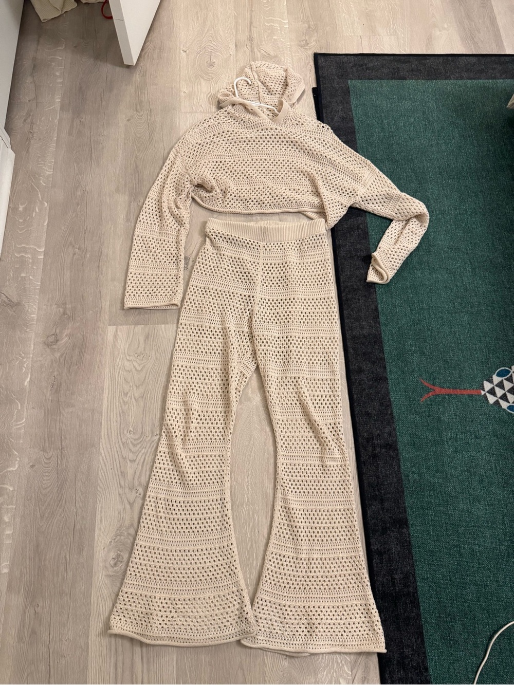 Sincerely Jules Beige Crochet Flared Knit Pants